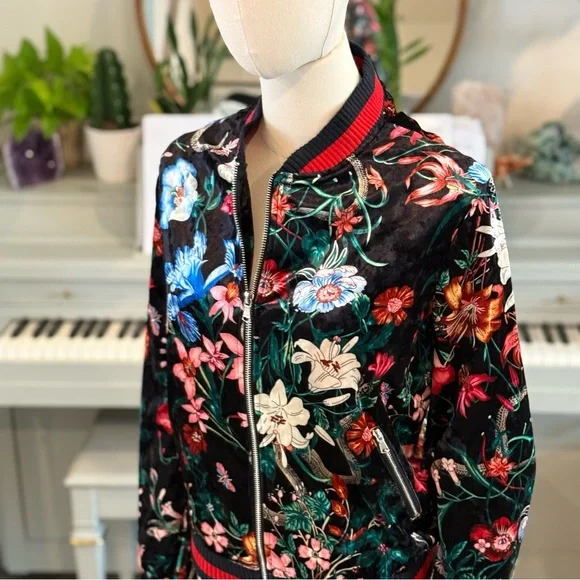 Stellah Floral Velvet Bomber Jacket – Size L - Picture 4 of 12